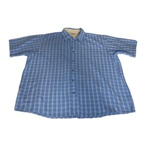 Wrangler Western 2XL Casual Cotton Button Down Short Sleeve Blue Plaid Pocket